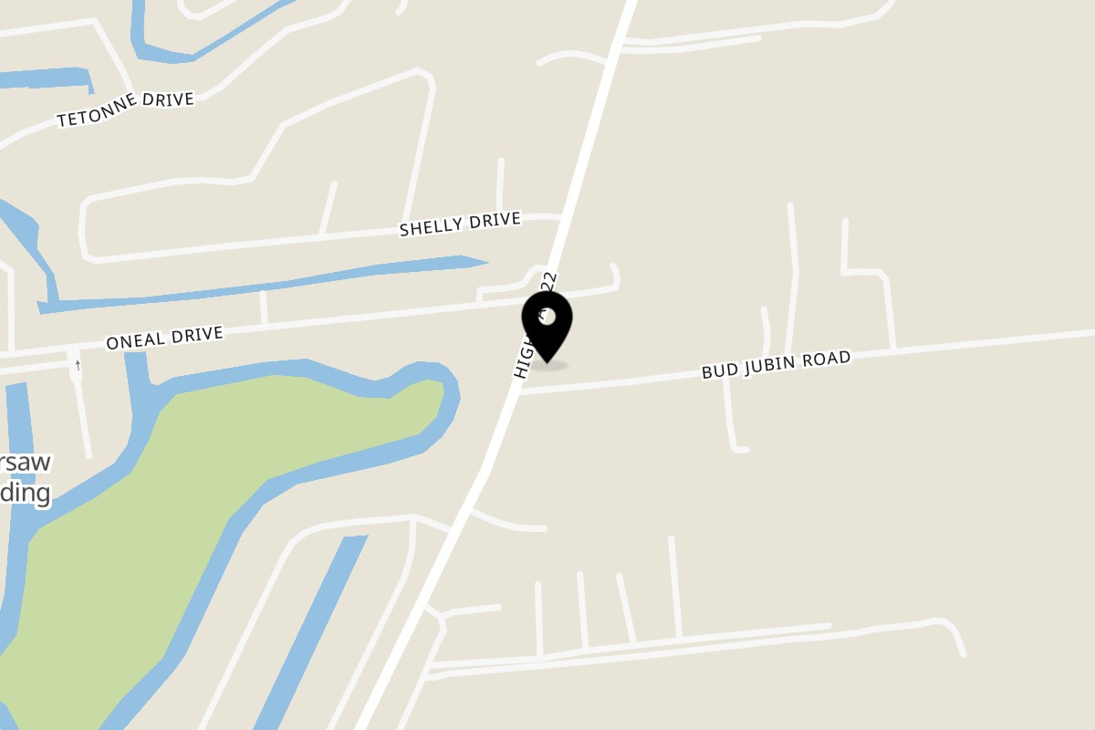 Map showing the location of Bayhi's Landing on 30012 LA-22 in Springfield